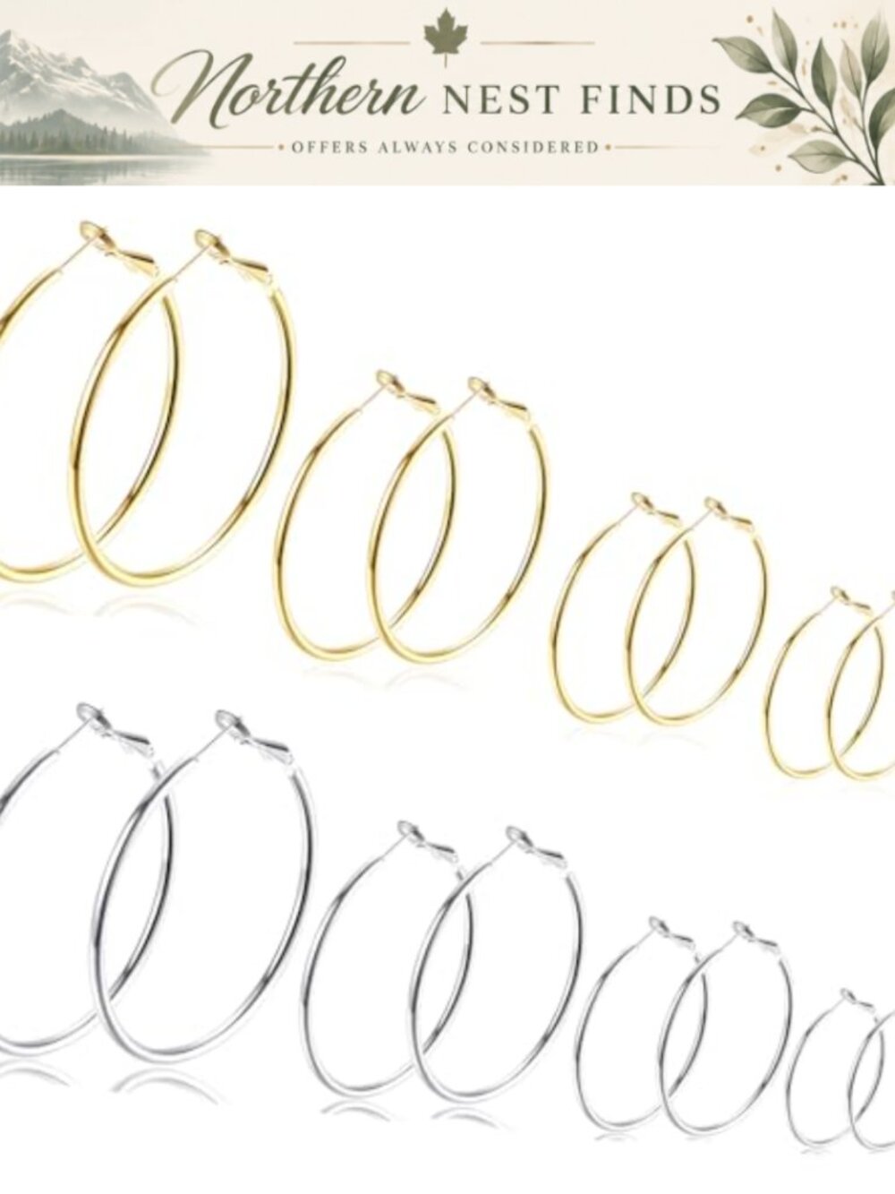 14K Gold Plated Hoop Earrings Set 8 Pairs Chunky Hoops Hypoallergenic